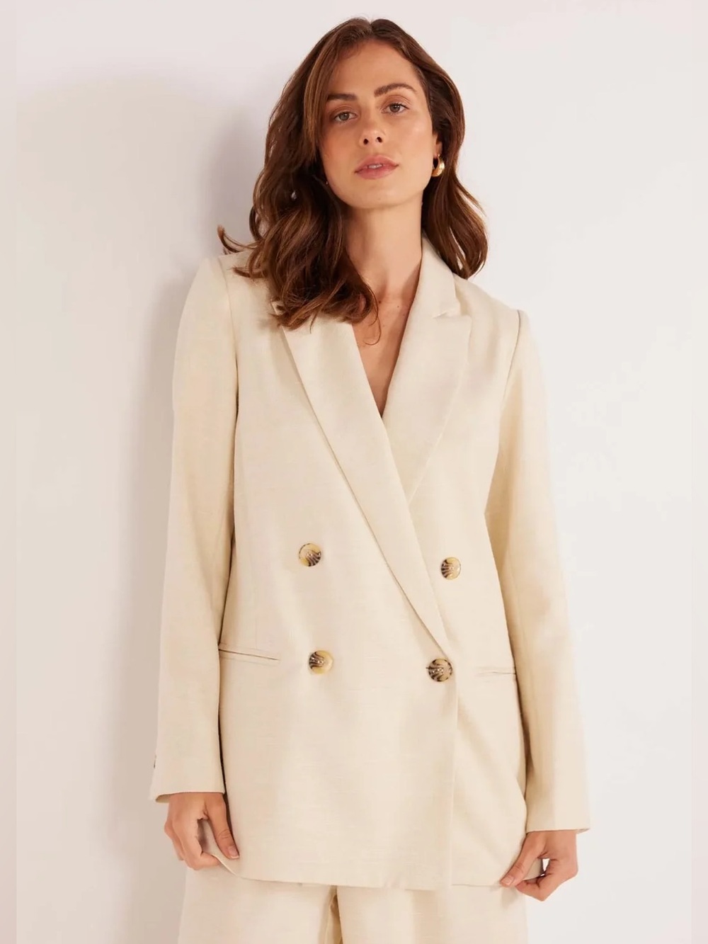 NWT Misa Los Angeles Viva Blazer Cream Stretch Cotton Double Breasted Blazer M